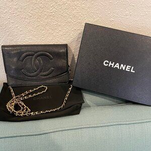 Chanel  Classic CC Caviar Leather Wallet on Chain